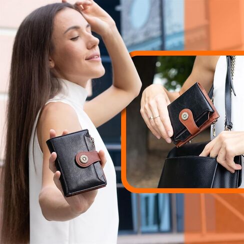 Small Wallets Woman Leather Bifold Credit Card Holder RFID Blocking with Zipper Coin Pocket Removable ID Window Black Brown in Saudi Arabia