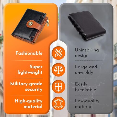 Small Wallets Woman Leather Bifold Credit Card Holder RFID Blocking with Zipper Coin Pocket Removable ID Window Black Brown in Saudi Arabia