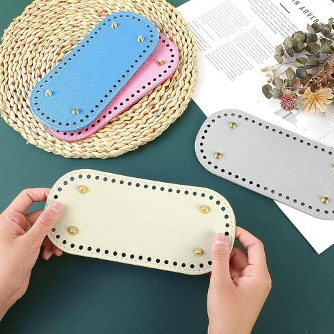JJUNW 4Pcs Bag Bases for Crochet, 8.7x4 Leather Bag Bottom Pad Crochet Base Long Oval Bag Bottom Pad Tote Bag Insert Purse Bottom with Holes for Handbag Purse Bottom(4 colors2) in Saudi Arabia
