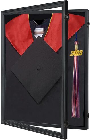 Tmegee Graduation Shadow Box - Graduation Gown Display, Wall-Mount Lockable Graduation Display Frame with Acrylic Glass Door for Graduation Keepsakes, Cap and Gown, Dioplma, Black in Kuwait