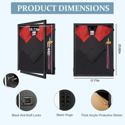 Tmegee Graduation Shadow Box - Graduation Gown Display, Wall-Mount Lockable Graduation Display Frame with Acrylic Glass Door for Graduation Keepsakes, Cap and Gown, Dioplma, Black in Kuwait