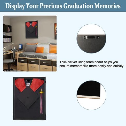 Tmegee Graduation Shadow Box - Graduation Gown Display, Wall-Mount Lockable Graduation Display Frame with Acrylic Glass Door for Graduation Keepsakes, Cap and Gown, Dioplma, Black in Kuwait