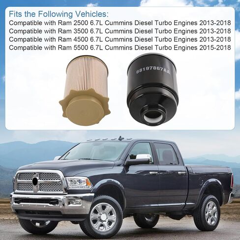 6.7 Cummins Fuel Filter Water Separator Set Compatible with 2019 2020 2021 2022 Ram 2500 3500 4500 5500 Diesel Turbo Engines, Replace 68157291AA 68436631AA in Saudi Arabia
