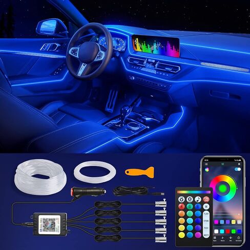 Car Interior Fiber Optic Lights, 236-inch 5 in 1 RGB Car Ambient Lighting Kit with Remote & APP Control - 16 Million Color Car Neon Lights for DIY Color, Style Mode, Mic, Music Mode & Timing in Saudi Arabia