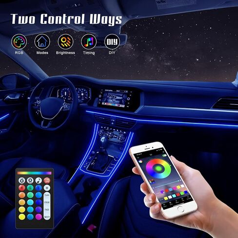 Car Interior Fiber Optic Lights, 236-inch 5 in 1 RGB Car Ambient Lighting Kit with Remote & APP Control - 16 Million Color Car Neon Lights for DIY Color, Style Mode, Mic, Music Mode & Timing in Saudi Arabia