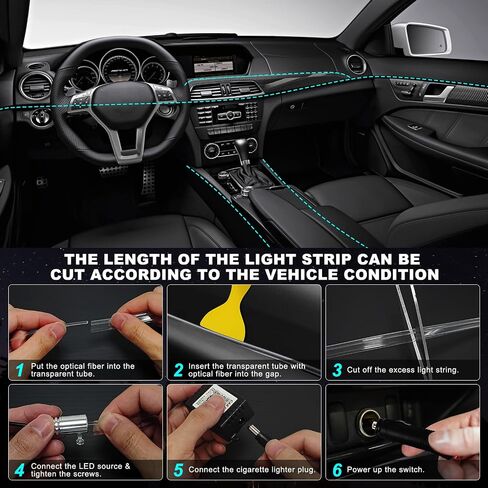 Car Interior Fiber Optic Lights, 236-inch 5 in 1 RGB Car Ambient Lighting Kit with Remote & APP Control - 16 Million Color Car Neon Lights for DIY Color, Style Mode, Mic, Music Mode & Timing in Saudi Arabia