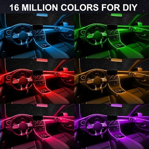 Car Interior Fiber Optic Lights, 236-inch 5 in 1 RGB Car Ambient Lighting Kit with Remote & APP Control - 16 Million Color Car Neon Lights for DIY Color, Style Mode, Mic, Music Mode & Timing in Saudi Arabia