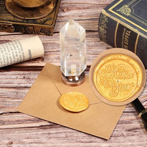Rock Crystal Crystal Hexagon Prism Wax Seal Stamp, Detachable Vintage Copper Seals for Invitation Cards for Christmas Halloween Thanksgiving Gift, Twin Symbiotic Tree of Life Pattern in Kuwait