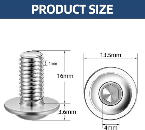 M6-1.0 x 16mm Flanged Button Head Socket Cap Screws, Stainless Steel 18-8 (304), Bright Finish, Full Thread, Allen Socket Drive, 25 PCS in Kuwait