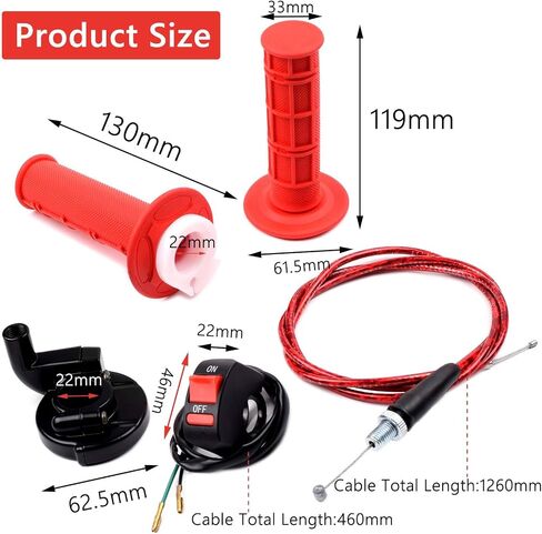 7/8" 22mm Twist Throttle Accelerator Soft Rubble Handle Grip Cable kit for 50cc 90cc 110cc 125cc 4-Stroke SSR Coolster Apollo CRF50 Roketa Pit Bike Dirt Bike Mini Bike ATV Quad Pocket Bike in Saudi Arabia