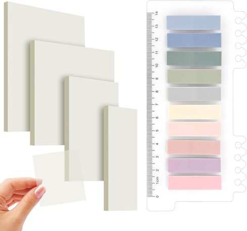400 PCS Transparent Sticky Tabs, Index Tabs and Clear Sticky Notes Book Tabs, Writable and Pasteable Note for School, Office(Transparent+10 Colour) in Kuwait