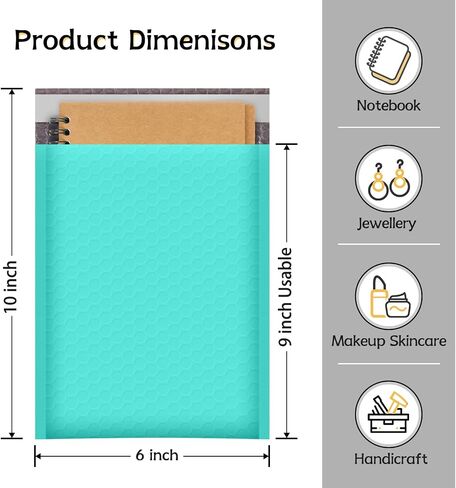 50 Pack Bubble Mailers - 6x9 Inch Shipping Envelopes - Water Resistant Packaging Bags Padded Envelopes for Small Business, Jewellery, Makeup Supplies - Opaque Self Seal (Teal, 6x9 in (#0)) in Saudi Arabia