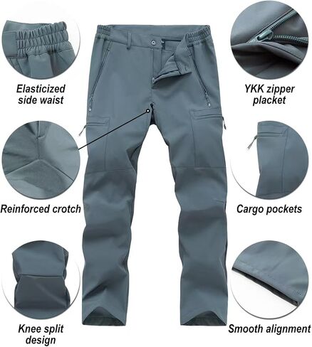Gash Hao Mens Waterproof Ski Snow Pants Hiking Softshell Cargo Fleece Lined Warm Insulated Outdoor Fishing Pants in Kuwait