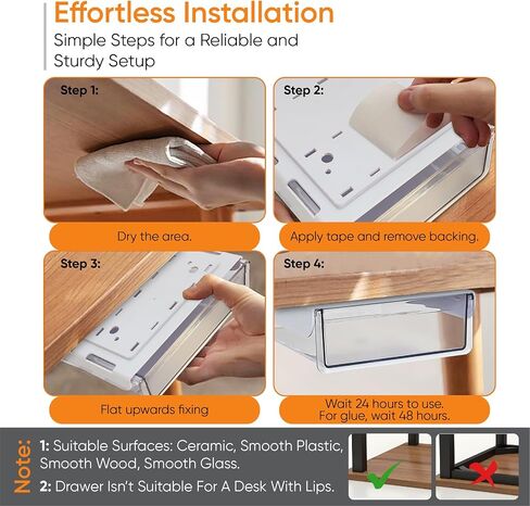 3 Pack Plastic Clear Under Desk Organizer Drawer - Office Drawers Under Desk, Under Desk Storage Drawers for Home, Under Desk Shelf, Under Desk Drawer Kit, Desk Drawer, Slide in Saudi Arabia