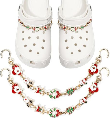 2Pcs Bling Shoe Chains for Women Clog Sandals, Christmas Shoe Charms, Christmas Tree, Santa Claus, Reindeer, DIY Shoe Decoraion Charms for Xmas Party Favor in Saudi Arabia