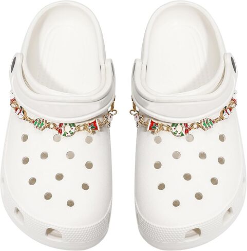 2Pcs Bling Shoe Chains for Women Clog Sandals, Christmas Shoe Charms, Christmas Tree, Santa Claus, Reindeer, DIY Shoe Decoraion Charms for Xmas Party Favor in Saudi Arabia