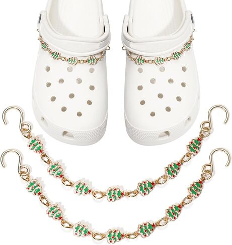 2Pcs Bling Shoe Chains for Women Clog Sandals, Christmas Shoe Charms, Christmas Tree, Santa Claus, Reindeer, DIY Shoe Decoraion Charms for Xmas Party Favor in Saudi Arabia