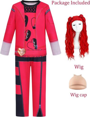 زي أحمر للفتيات مع شعر مستعار أحمر للأطفال أزياء الهالوين ملابس تنكرية للفيلم وبنطلون وقميص لحفلات أعياد الميلاد ﻿ in Kuwait