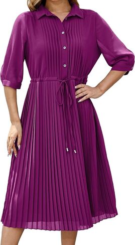 Women's Autumn Collar V Neck Long Sleeve Extra Long A-Line Dress 2024 Elegant Pleated Skirt Fashion Dress in Kuwait