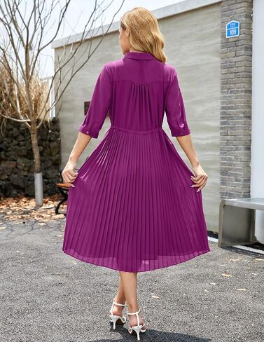 Women's Autumn Collar V Neck Long Sleeve Extra Long A-Line Dress 2024 Elegant Pleated Skirt Fashion Dress in Kuwait