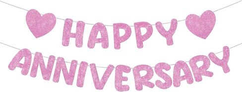 Fulmoon Happy Anniversary Banner Glitter Happy Anniversary Decorations Wedding Anniversary Party Banner Romantic Decorations No DIY Pre-strung for Wedding Party Birthday Door (Black) in Saudi Arabia