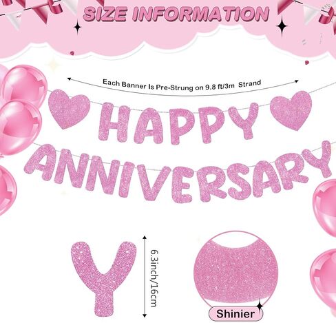Fulmoon Happy Anniversary Banner Glitter Happy Anniversary Decorations Wedding Anniversary Party Banner Romantic Decorations No DIY Pre-strung for Wedding Party Birthday Door (Black) in Saudi Arabia