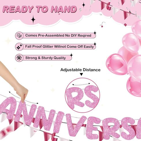 Fulmoon Happy Anniversary Banner Glitter Happy Anniversary Decorations Wedding Anniversary Party Banner Romantic Decorations No DIY Pre-strung for Wedding Party Birthday Door (Black) in Saudi Arabia