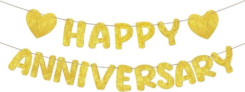 Fulmoon Happy Anniversary Banner Glitter Happy Anniversary Decorations Wedding Anniversary Party Banner Romantic Decorations No DIY Pre-strung for Wedding Party Birthday Door (Black) in Saudi Arabia