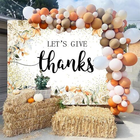 Let's Give Thanks Backdrop Happy Thanksgiving Photography Background for Fall Pumpkins Friendsgiving Party Decorations Banner Thanksgiving Dinner Photo Studio Props (82x59 inch (7x5FT)) in Saudi Arabia
