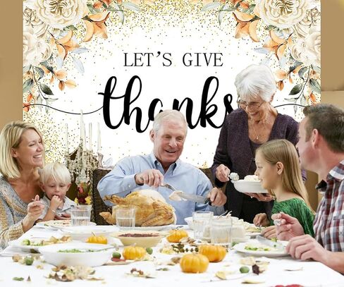 Let's Give Thanks Backdrop Happy Thanksgiving Photography Background for Fall Pumpkins Friendsgiving Party Decorations Banner Thanksgiving Dinner Photo Studio Props (82x59 inch (7x5FT)) in Saudi Arabia