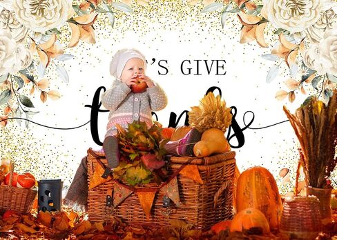 Let's Give Thanks Backdrop Happy Thanksgiving Photography Background for Fall Pumpkins Friendsgiving Party Decorations Banner Thanksgiving Dinner Photo Studio Props (82x59 inch (7x5FT)) in Saudi Arabia