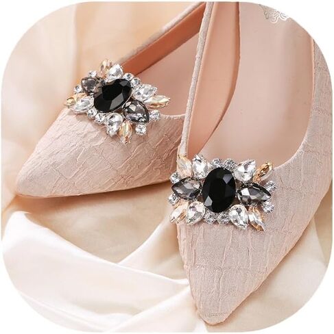 Flyonce Sparkly Rhinestone Shoe Clips, Wedding Party Rectangle Floral Crystal Decorative Shoe Clips for Pumps Flats in Saudi Arabia