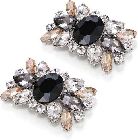 Flyonce Sparkly Rhinestone Shoe Clips, Wedding Party Rectangle Floral Crystal Decorative Shoe Clips for Pumps Flats in Saudi Arabia