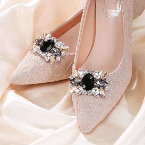 Flyonce Sparkly Rhinestone Shoe Clips, Wedding Party Rectangle Floral Crystal Decorative Shoe Clips for Pumps Flats in Saudi Arabia