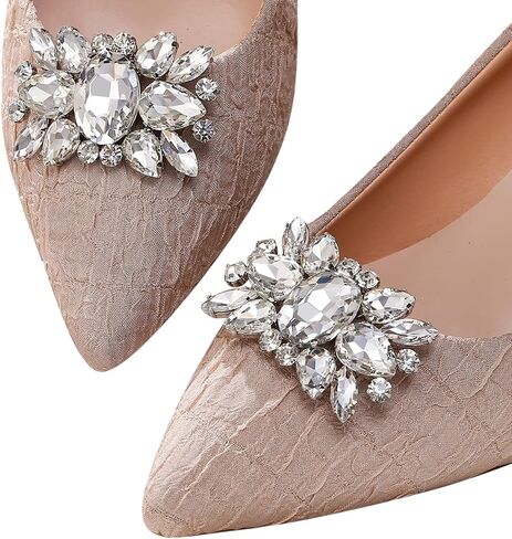 Flyonce Sparkly Rhinestone Shoe Clips, Wedding Party Rectangle Floral Crystal Decorative Shoe Clips for Pumps Flats in Saudi Arabia