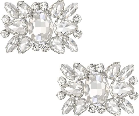 Flyonce Sparkly Rhinestone Shoe Clips, Wedding Party Rectangle Floral Crystal Decorative Shoe Clips for Pumps Flats in Saudi Arabia