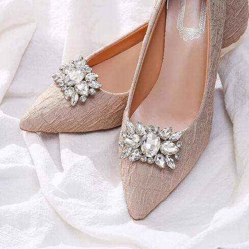 Flyonce Sparkly Rhinestone Shoe Clips, Wedding Party Rectangle Floral Crystal Decorative Shoe Clips for Pumps Flats in Saudi Arabia