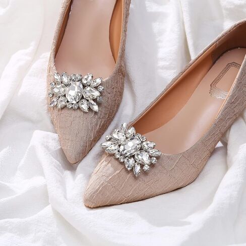 Flyonce Sparkly Rhinestone Shoe Clips, Wedding Party Rectangle Floral Crystal Decorative Shoe Clips for Pumps Flats in Saudi Arabia