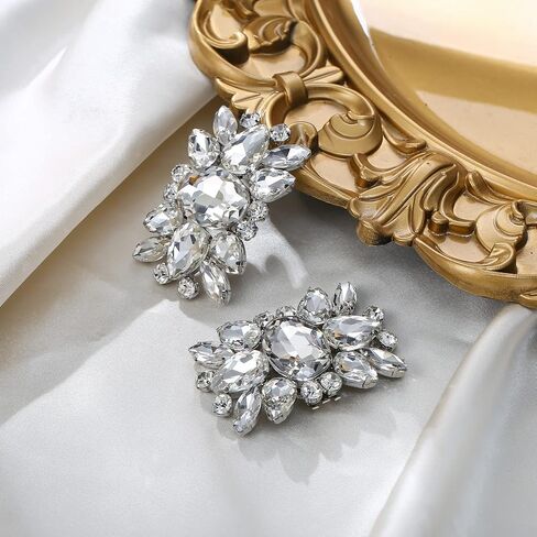 Flyonce Sparkly Rhinestone Shoe Clips, Wedding Party Rectangle Floral Crystal Decorative Shoe Clips for Pumps Flats in Saudi Arabia