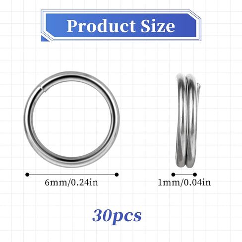 30PCS Key Ring, Dog Tag Ring, Mini 6 mm Key Rings with Double Lops, Small Split Rings, Solid Stainless Steel Jump Ring for Connecting Lobster Clasp Jewelry Making DIY Crafts in Saudi Arabia