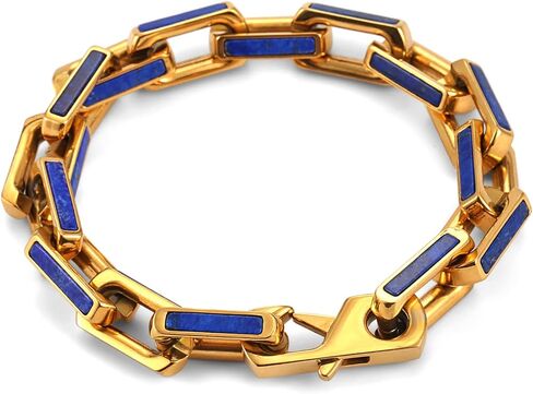 سوار من الفولاذ المقاوم للصدأ من اللازورد الأزرق 10 ملم للرجال سوار من الذهب عيار 18 قيراط من اللازورد (ذهبي، 8 بوصات) in Kuwait