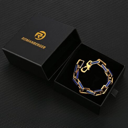 سوار من الفولاذ المقاوم للصدأ من اللازورد الأزرق 10 ملم للرجال سوار من الذهب عيار 18 قيراط من اللازورد (ذهبي، 8 بوصات) in Kuwait