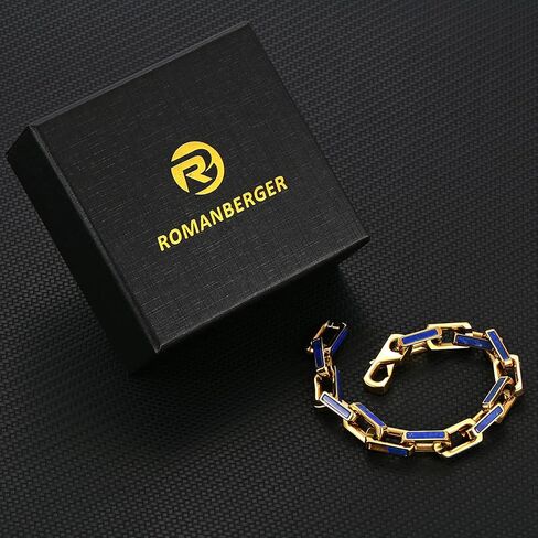 سوار من الفولاذ المقاوم للصدأ من اللازورد الأزرق 10 ملم للرجال سوار من الذهب عيار 18 قيراط من اللازورد (ذهبي، 8 بوصات) in Kuwait