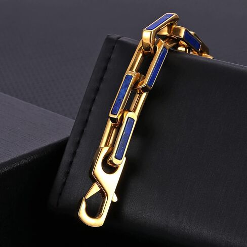 سوار من الفولاذ المقاوم للصدأ من اللازورد الأزرق 10 ملم للرجال سوار من الذهب عيار 18 قيراط من اللازورد (ذهبي، 8 بوصات) in Kuwait