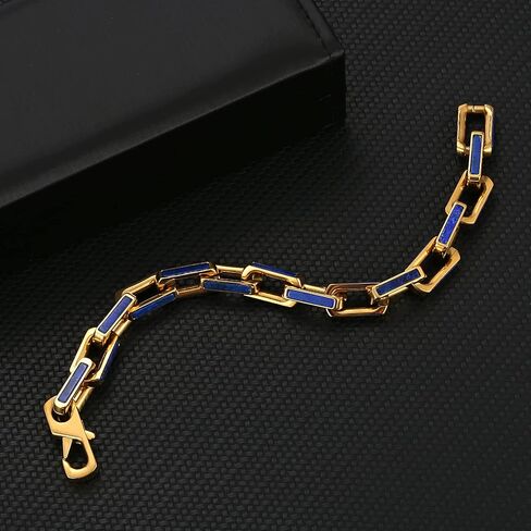 سوار من الفولاذ المقاوم للصدأ من اللازورد الأزرق 10 ملم للرجال سوار من الذهب عيار 18 قيراط من اللازورد (ذهبي، 8 بوصات) in Kuwait