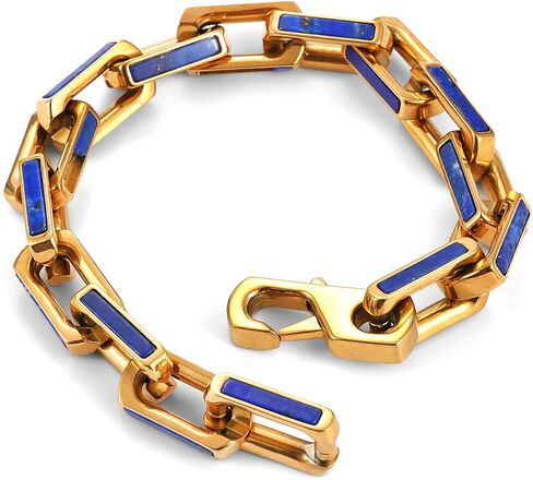 سوار من الفولاذ المقاوم للصدأ من اللازورد الأزرق 10 ملم للرجال سوار من الذهب عيار 18 قيراط من اللازورد (ذهبي، 8 بوصات) in Kuwait