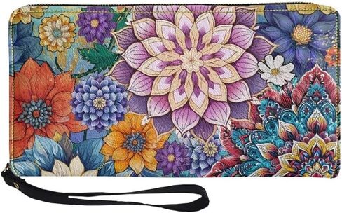 Bohemian Mandala Leather Wristlet Wallet for Women Portable Storage Bag Ethnic Style Fashion Travel Business Shopping Money Clips Handbag Purse in Saudi Arabia