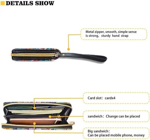 Bohemian Mandala Leather Wristlet Wallet for Women Portable Storage Bag Ethnic Style Fashion Travel Business Shopping Money Clips Handbag Purse in Saudi Arabia