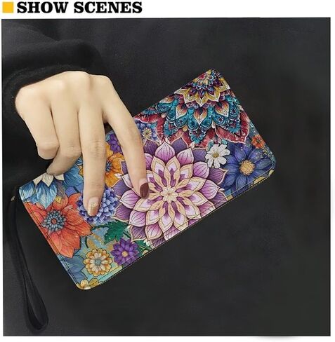Bohemian Mandala Leather Wristlet Wallet for Women Portable Storage Bag Ethnic Style Fashion Travel Business Shopping Money Clips Handbag Purse in Saudi Arabia