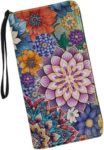 Bohemian Mandala Leather Wristlet Wallet for Women Portable Storage Bag Ethnic Style Fashion Travel Business Shopping Money Clips Handbag Purse in Saudi Arabia